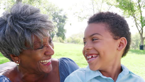 Slow-Motion-Portrait-Of-Grandmother-With-Grandson-Relaxing-In-Park