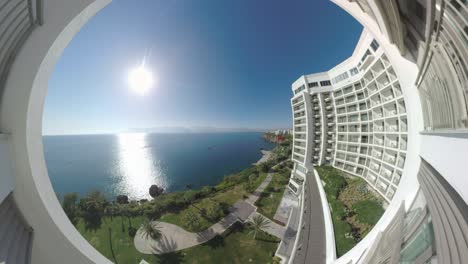 Scene-with-waterfront-hotel-and-sea-in-Antalya-Turkey