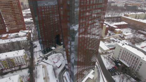 Aerial-winter-cityscape-of-Moscow-with-modern-highrise-apartment-complex-Russia