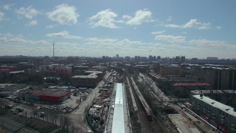 Moscow-aerial-view-with-train-running-across-the-city-Russia