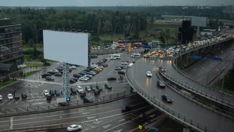 Timelapse-of-traffic-on-interchange-City-view-with-blank-banner