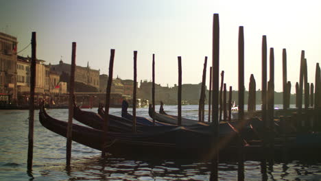 Gondola-boats-in-Venice-Italy-in-their-moorings