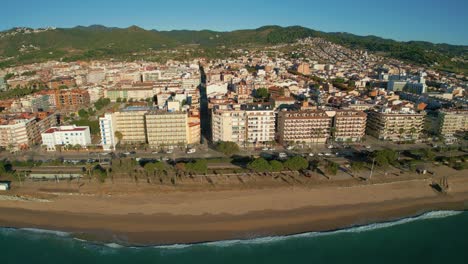 Aerial-Images-Of-Pineda-De-Mar-In-Costa-Brava-Del-Maresme-Barcelona-Beach-Without-People