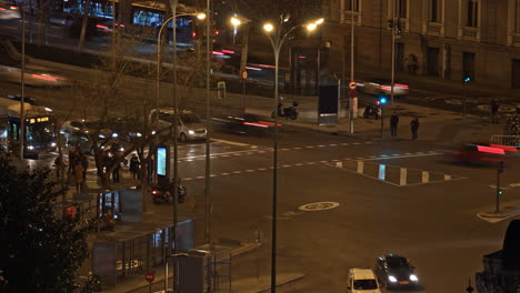 Timelapse-of-night-Madrid-Spain-Busy-traffic-intersection