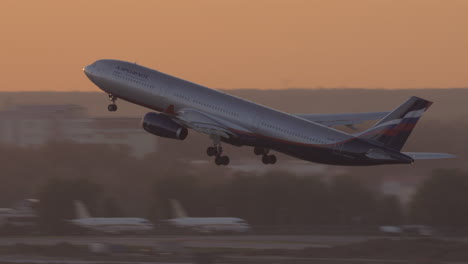 A330-of-Aeroflot-departing-from-Sheremetyevo-Airport-at-sunset-Moscow