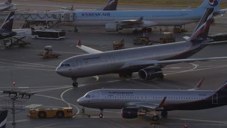 Airplanes-pushback-and-boarding-at-Sheremetyevo-Airport-in-Moscow-Russia