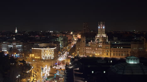 Timelapse-of-night-Madrid-with-traffic-on-Cibeles-Square-Spain