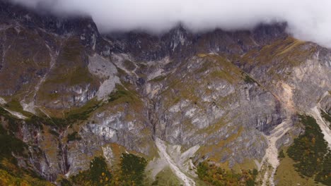 Hochkonig-mountains-Austrian-alps-in-Autumn-fall-season,-aerial-flying-forward