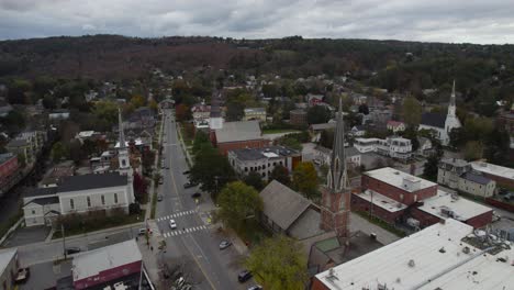 Aerial-view-over-Montpelier-city-street-intersection-and-church-towers