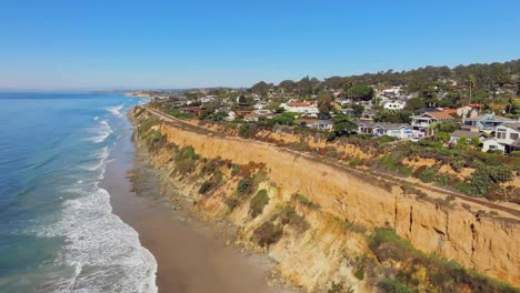 Del-Mar-Coastline-And-Beach,-San-Diego-County,-California,-USA---aerial-drone-shot