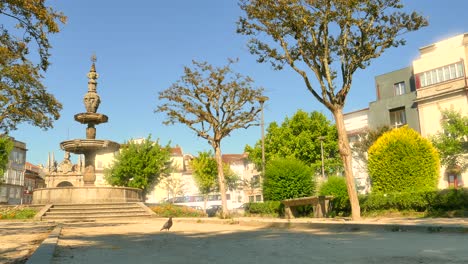 Fountain-in-square-in-Campo-das-Hortas-in-Braga,-Portugal