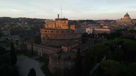 Beautiful-Orbiting-Drone-Shot-Above-Castel-Sant'Angelo,-Rome,-Italy