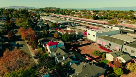 Cinematic-Aerial-in-suburbs-of-San-Francisco,-California,-America
