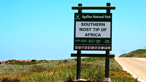 Road-sign-welcome-travelers-to-Agulhas-National-Park-Southern-Most-Tip-Of-Africa