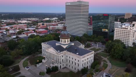 Aerial-orbit-around-South-Carolina-State-House-in-downtown-Columbia,-SC