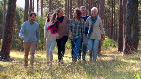 Multi-generation-family-with-teenage-kids-walking-in-nature