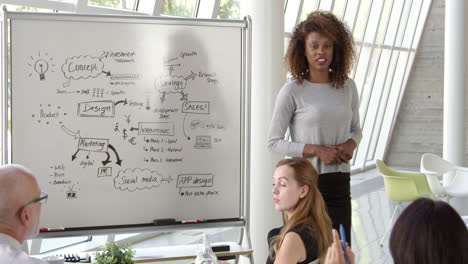 Geschäftsfrau-Leitet-Brainstorming-Sitzung-Auf-R3d
