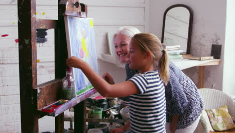 Grandmother-And-Granddaughter-Painting-In-Studio-Shot-On-R3D