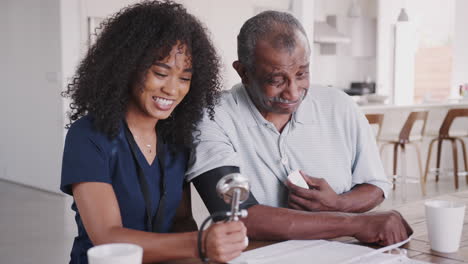 Female-healthcare-worker-checking-the-blood-pressure-of-a-senior-black-man-during-a-home-visit