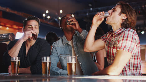 Gruppe-Männlicher-Freunde,-Die-Gemeinsam-In-Einer-Bar-Shots-Trinken
