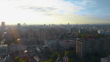 Aerial-shot-of-quiet-Moscow-in-the-light-of-morning-sun-Russia