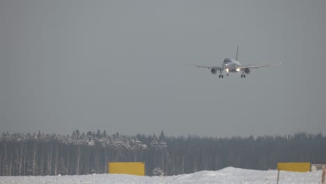 Airplane-of-Aeroflot-landing-at-the-airport-in-winter-Russia