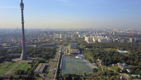 Aerial-Moscow-view-with-Ostankino-Tower-Russia