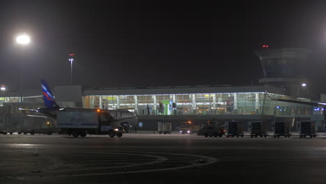 Outside-Terminal-D-of-Sheremetyevo-Airport-night-view-Moscow