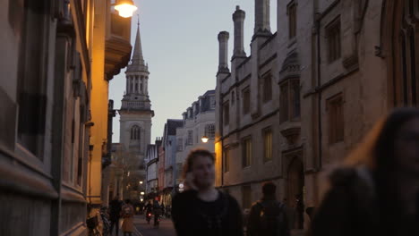 Exterior-Of-Shops-And-Church-In-Oxford-City-Centre-At-Dusk