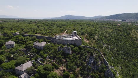 Medieval-fortress-Pasina-tabija,-Bosnia-and-Herzegovina,-aerial-orbit-panorama
