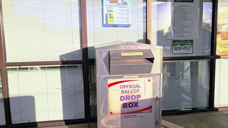 Hispanic-Man-Votes-in-Election-by-Dropping-Mail-in-Ballot-Letter-in-Slot-at-Voting-Booth-with-Offical-Ballot-Drop-Box-Sign-for-Democratic-Government-Campaign-in-Presidential-Race