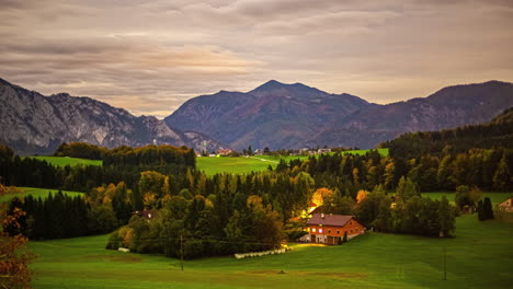 Farming-village-in-the-Austrian-alps-at-nighttime---time-lapse