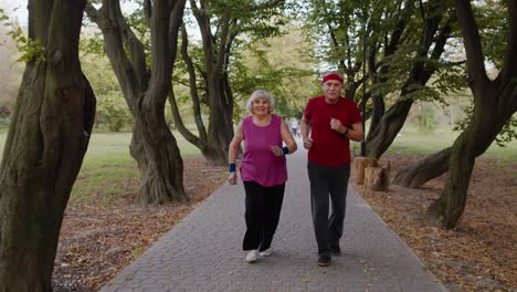 Sportliches,-Reifes-Paar-Mit-Der-Familie,-Das-Zusammen-Joggt.-Älterer-Ehemann-Und-Ehefrau-Machen-Cardio-Workout-Übungen
