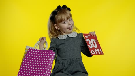 Pupil-girl-with-shopping-bags-showing-Up-To-70-percent-Off-banner-text-advertisement.-Holiday-sale