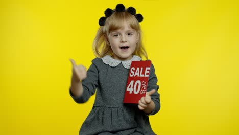 Teen-pupil-girl-showing-Sale-40-percent-Off-banner-text-advertisement.-Discounts-for-online-shopping