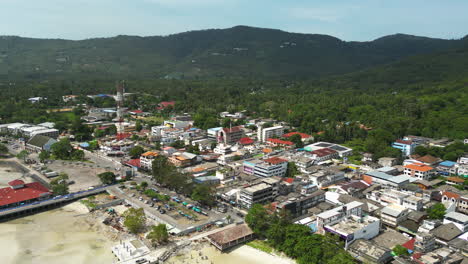 Aerial-footage-of-nathon-town-coastal-city-in-koh-samui