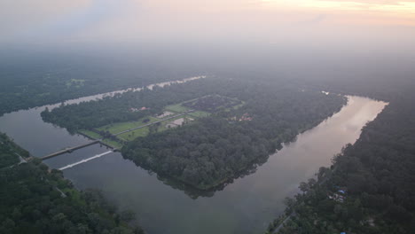 Slow-pushing-forward-aerial-timelapse-during-the-sunset-of-Angkor-Wat-in-Cambodia