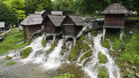 Scenic-watermills-in-Jajce,-Bosnia-and-Herzegovina,-tourist-attraction