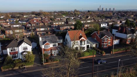 Aerial-view-expensive-British-middle-class-houses-in-rural-suburban-neighbourhood-property-real-estate