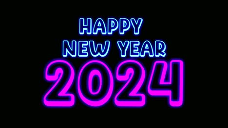 Neon-Blue-purple-Happy-new-year-2024-text-animation-motion-graphics-on-black-background