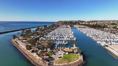 Dana-Point-Harbor-And-Marina-At-Daytime-In-Orange-County,-California,-USA---Aerial-Drone-Shot