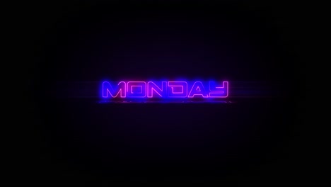 Flashing-MONDAY-electric-blue-and-pink-neon-Sign-flashing-on-and-off-with-flicker,-reflection,-and-anamorphic-lights-in-4k