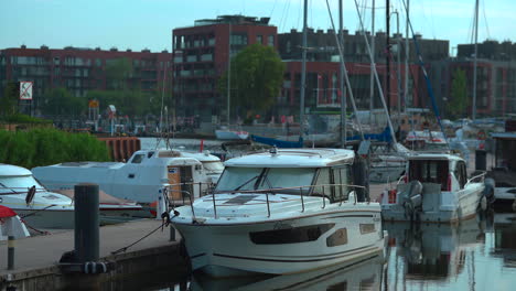 Moored-yachts-in-the-marina-in-the-city-of-Gdansk,-Poland