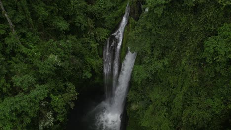 Aling-Aling-waterfall-from-above-on-an-overcast-morning-in-Bali,-Indonesia