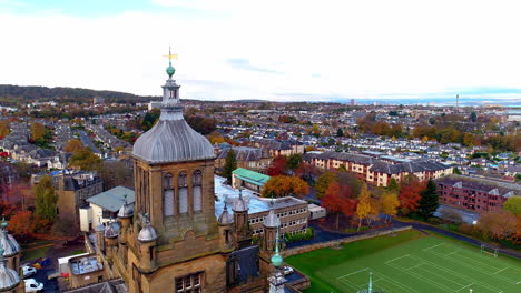 Aerial-push-in-towards-Davidson's-mains-in-Edinburgh-above-Stewart's-Melville-College