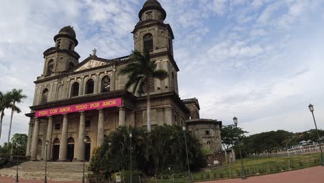Walking-POV-orbits-Managua-Old-Cathedral-in-Nicaragua-capital-city