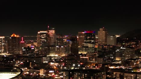 Drone-aerial-shot-of-downtown-Salt-Lake-City-at-night