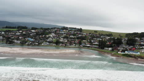 Aerial-drone-shot-tracking-right-around-Gerroa-on-a-stormy-day-in-south-coast-NSW-Australia