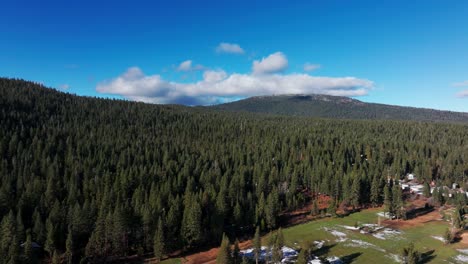 Drone-aerial-shot-of-the-forest-surrounding-Lake-Tahoe