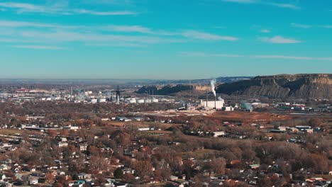 Drone-aerial-view-of-petroleum-plants-in-Billings-Montana-with-mountains